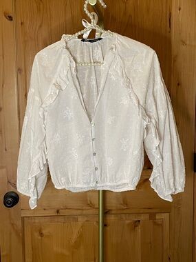 Zara Cream Ruffle-Trim Button-Front Blouse